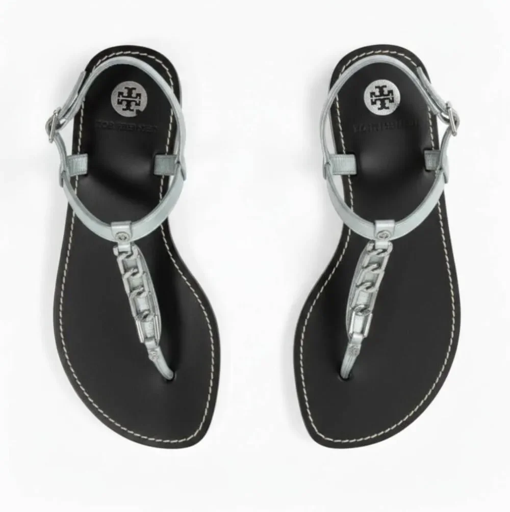 TORY BURCH Alani Chain Link T-Strap Wedge Sandal Size 9.5M